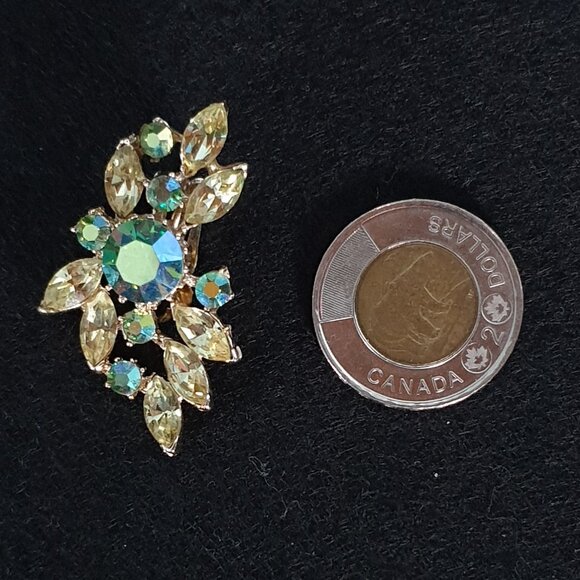 Bold Yellow & Aurora Borealis Rhinestone Floral Earrings – Statement Sparkle - Picture 3 of 10